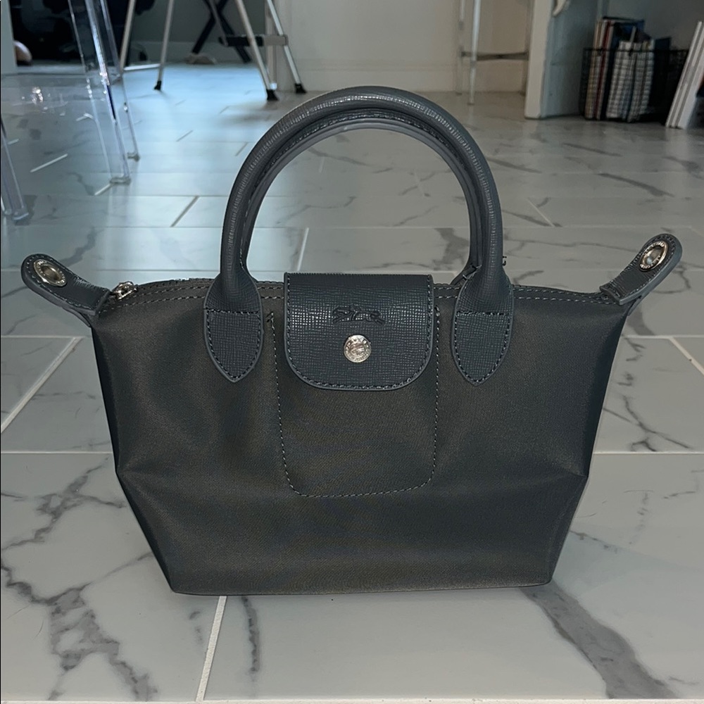 Longchamp Dark Gray Tote with Textured Fabric and Structured Shape